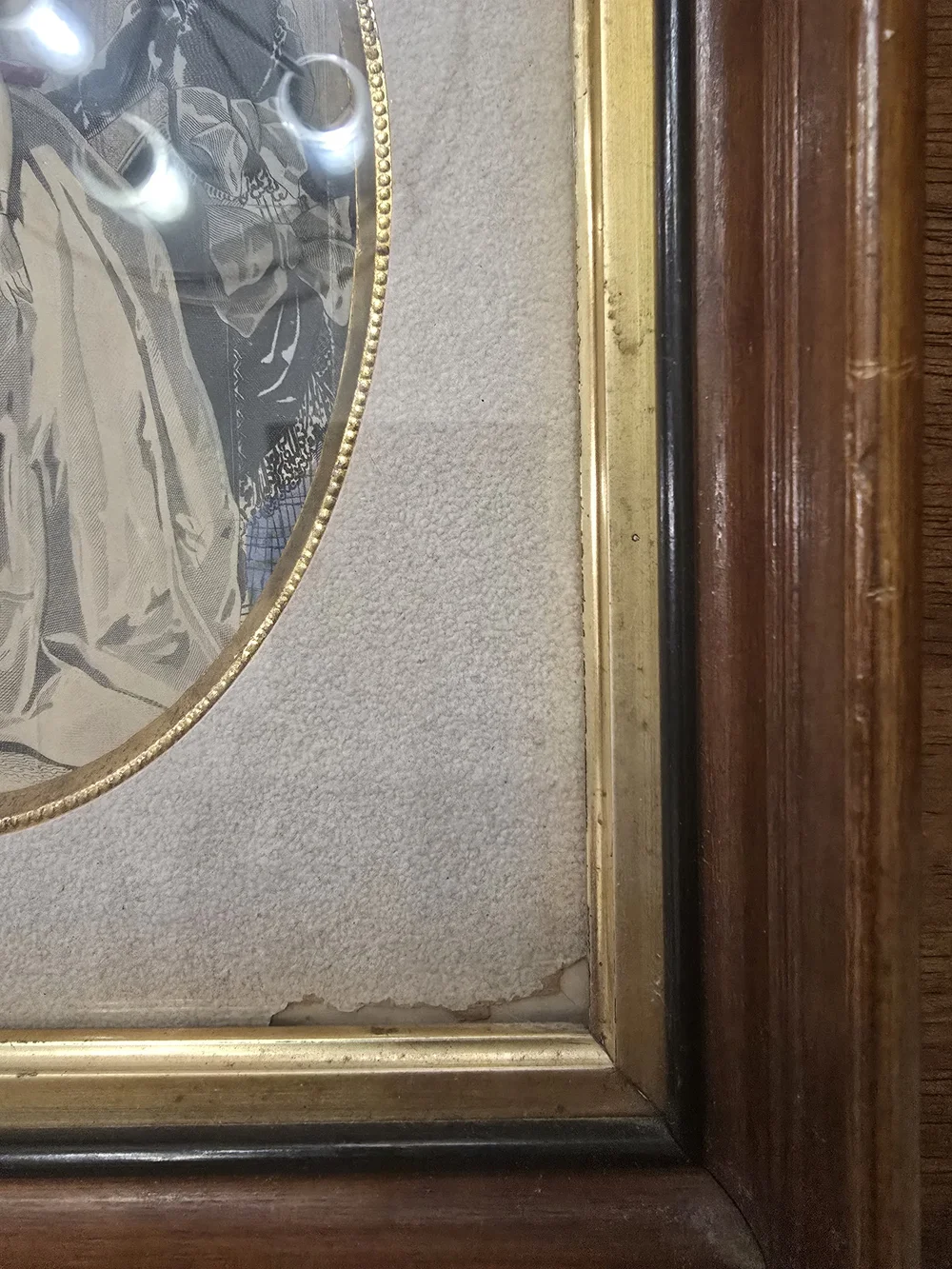 Antique Victorian French Fashion Plate Print - Framed Gilt & Dark Wood - Vintage